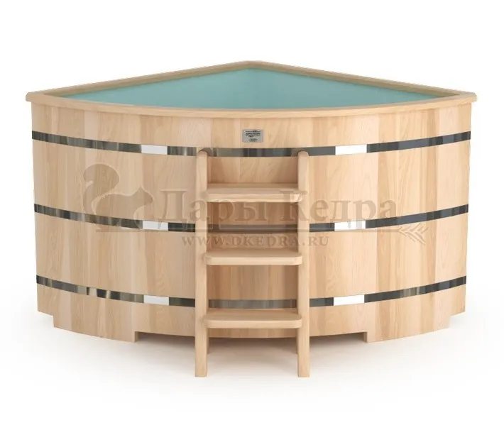 Гладкая столярная угловая купель из кедра с пластиковой вставкой
